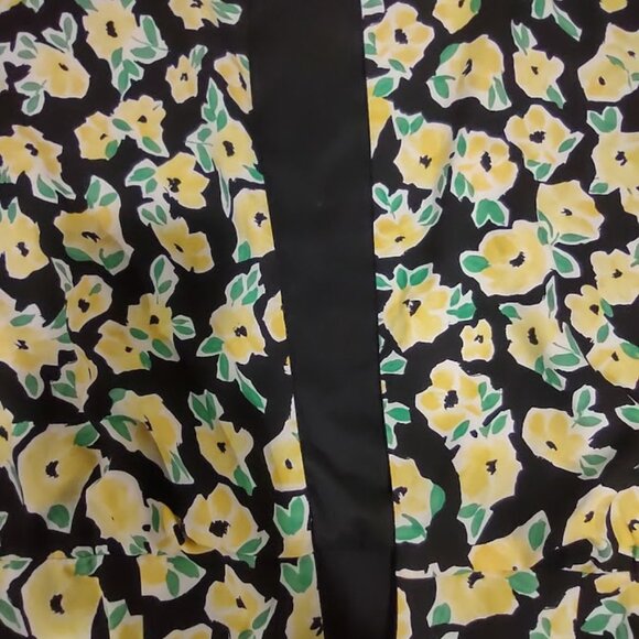 ANN TAYLOR BOLD YELLOW GREEN WATERCOLOR FLORAL PRINT ON BLACK MAXI DRESS SIZE 14 - Picture 7 of 12